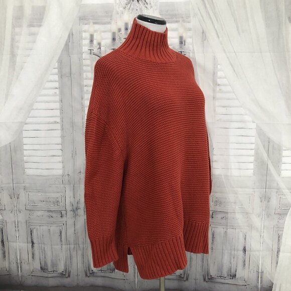 French Connection Size Large Orange Oversized Mock Neck Sweater Pullover Heavy - Picture 5 of 9